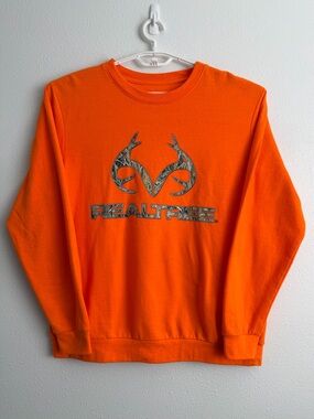 Realtree Orange Camo Long Sleeve Sweatshirt Fleece Hunting Shirt Men’s L